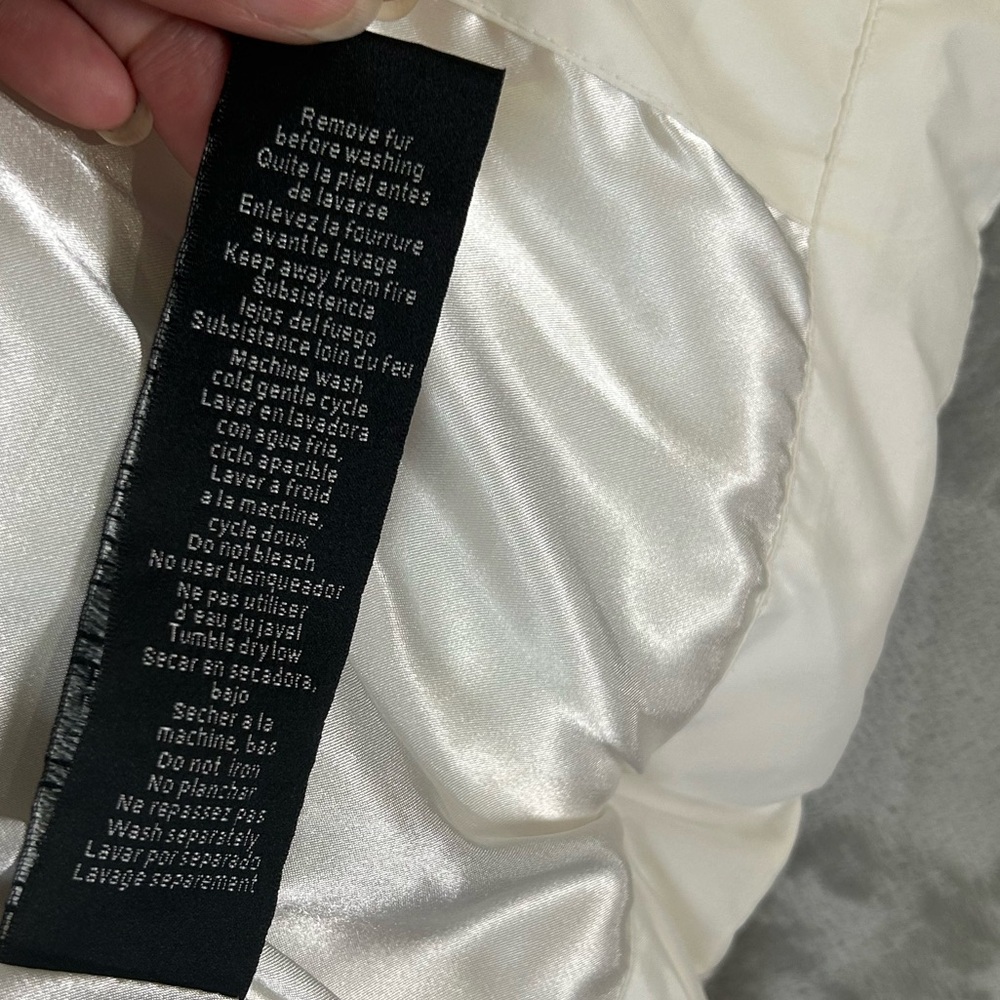 Bebe sport white down filled puffer jacket with rabbit fur lined removable hood - Picture 12 of 16